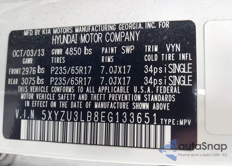 2014 Hyundai Santa Fe Sport 2.4L from USA, damaged, VIN 5XYZU3LB8EG133651